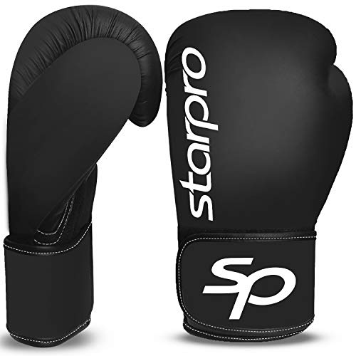 Starpro Niños Performer Single Shell Guantes de Boxeo | Cuero sintético | Negro | para Entrenamiento y Sparring de jóvenes en Muay Thai Kickboxing Fitness y boxercise | Niños 4oz 6oz