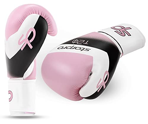 Starpro T20 Guantes de Boxeo de Cuero de PU para Entrenamiento y Sparring en Muay Thai Kickboxing Fitness - Hombres y Mujeres - Múltiples Colores - 8oz 10 oz 12 oz 14 oz 16 oz (Rosa Claro, 10oz)