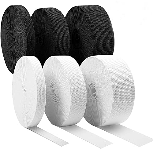 STOUCLA 30 metros de cinta elástica para coser, color blanco y negro, paquete de 6 bandas elásticas anchas de 10 mm, 20 mm, 30 mm, alta elasticidad, para manualidades en casa, no es fácil de deformar.