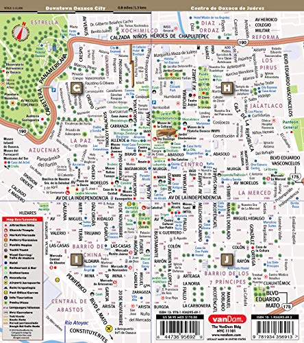 StreetSmart Oaxaca Mapa de VanDam -- Mapa laminada del estado y de la cuides de Oaxaca con todos atracciones, iglesias, museos, hoteles & restaurantes y Monte Albán, Edition 2019