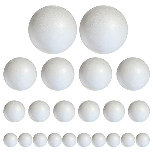 Styropor Bolas de poliestireno mezcladas, 20 unidades En 4 tamaños: 2 x 10 cm 4 x 8 cm 6 x 7 cm 8 x 6 cm, Blanco, 2x10cm 4x8cm 6x7cm 8x6cm