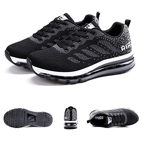 Sumateng Zapatillas de Deportes Hombre Mujer Zapatos Deportivos Aire Libre para Correr Calzado Sneakers Gimnasio Casual Black White 46 EU