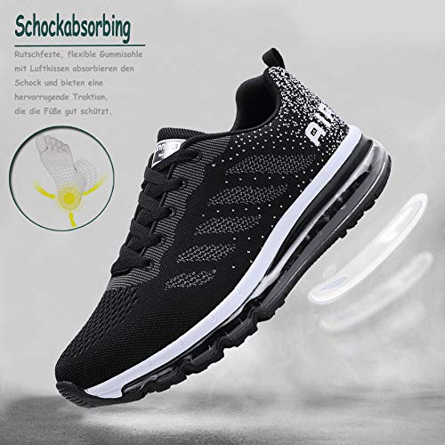 Sumateng Zapatillas de Deportes Hombre Mujer Zapatos Deportivos Aire Libre para Correr Calzado Sneakers Gimnasio Casual Black White 46 EU