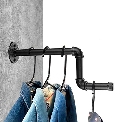 SUMNACON Montado en la pared tubo industrial para colgar ropa de hierro rústico soporte de ropa rack de almacenamiento de ropa, barra de toallero para tienda, vivir, armario tipo Z