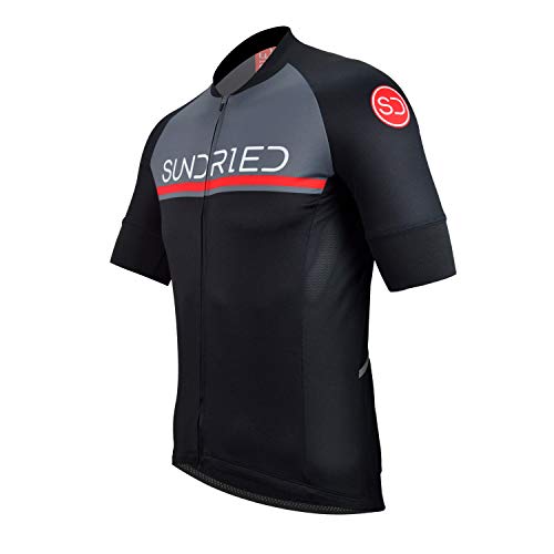 SUNDRIED La Camisa de Manga Corta para Hombre Jersey de Ciclo Bici del Camino Top Bicicleta de montaña (Negro, L)