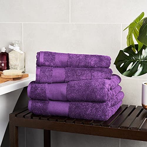 Supreme - Juego de toallas de baño de algodón puro egipcio, 2 toallas de baño, 2 toallas de mano, 600 g/m² (ciruela)