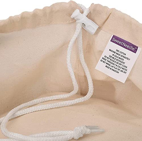 SweetNeedle - 100% algodón Bolsas de lavandería extra grandes y deber pesadas en color natural - 71 CM x 91 CM (28 IN x 36 IN) - Muy duraderas, con cordón, lavables a máquina y reutilizables