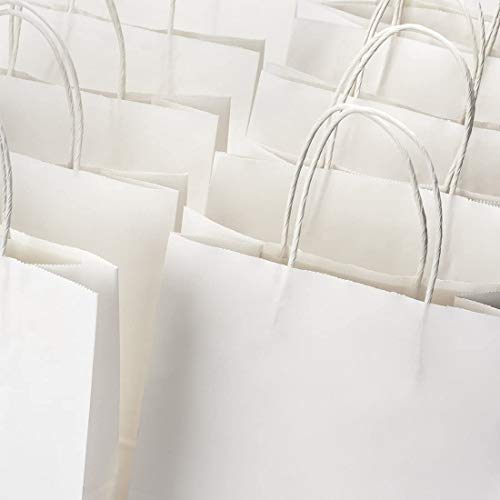 Switory Bolsa de regalo Kraft de 25 piezas, bolsa de papel grande blanca de 40x15x38cm con asas retorcidas para fiesta, embalaje, personalización, transporte, venta al por menor, mercancía, boda