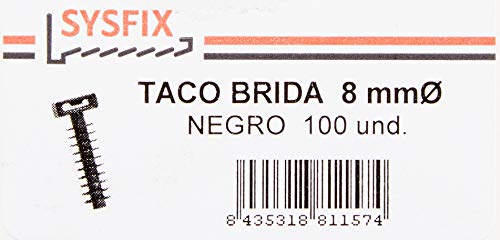 Sysfix 3530802 Taco Brida TBR, Color Negro, 8 mm, Set de 100 Piezas