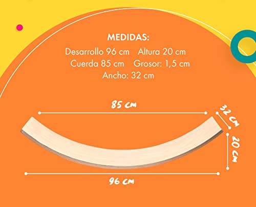 Tabla curva ecológica y artesanal de madera fabricada en España. Acabado NATURAL.Tabla equilibrio. Tabla Montessori .Tabla de equilibrio/Tabla madera niños