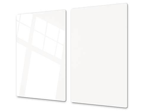 Tabla de cortar decorativa de cristal templado y cubre vitro – Dos en Uno – Resistente a golpes y arañazos – UNA PIEZA (60 x 52 cm) o DOS PIEZAS (30 x 52 cm); D17 Serie En blanco y negro: White