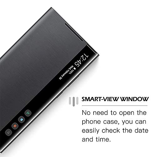 TANYO Funda Smart View para Samsung Galaxy Note 20 Ultra (5G / 4G), Prima PU Cuero Carcasa con Clear Ventana, Moda Espejo Estuche Movil con Soporte Plegable, Case Cover - Black