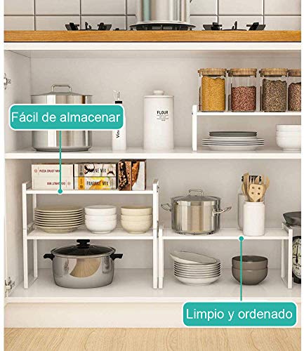 Taotigzu El estante de almacenamiento de metal extensible es para gabinetes de cocina, encimeras, cocina, alimentos y utensilios, podría ahorrar espacios, blanco… (blanco, 60 * 21 * 18cm)
