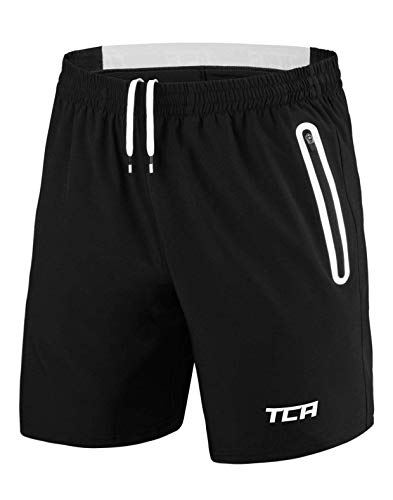 TCA Hombre Elite Tech Pantalones Cortos con Bolsillos con Cremallera - Negro/Blanco, L