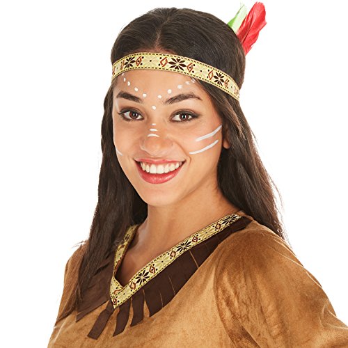 TecTake dressforfun Disfraz de India Apache para Mujer | Bonito Vestido Corto de poliéster imitación Aterciopelada + Cinta con Plumas para el Pelo (XXL | no. 300630)