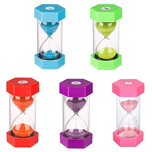 Temporizador de decoración de Set de Reloj de Arena de Color Asistente de gestión del Tiempo Temporizador de Cocina y Reloj de Arena de Aprendizaje 1, 3, 5, 10, 30 Minutos (5 Piezas)…
