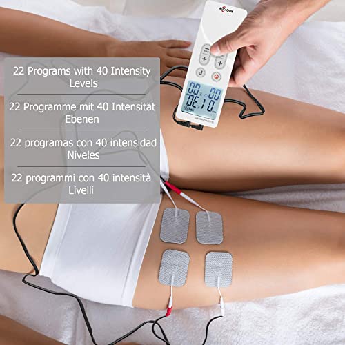 Tens EMS Electroestimulador para Fisioterapia. Estimulación Muscular para el Alivio del Dolor de la Terapia. Electroterapia Recargable Masajeador Dual Electrodos con 6 Almohadillas. (1 Unit)