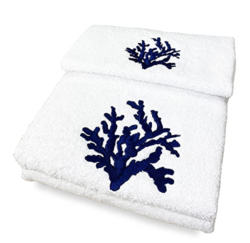 Tex family Juego de toallas coral azul puro algodón Made in Italy