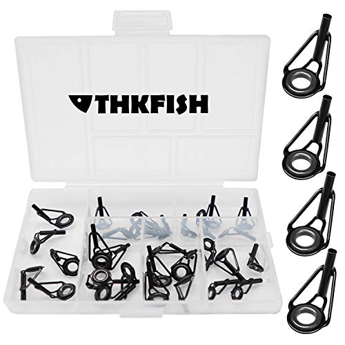 THKFISH Kit de reparación de cañas de Pesca Kit de reparación de Punta de Varilla Acero Inoxidable Guía de Anillo de cerámica 6 Tamaños Pequeña Estilo - 30 Piezas