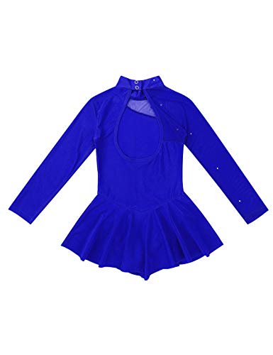 TiaoBug Vestido de Patinaje Artístico Manga Larga Maillot de Danza Ballet Gimnasia Rítmica Niñas Leotardo Body Clásico Elástico con Tutú Ballet Azul Real 10 años
