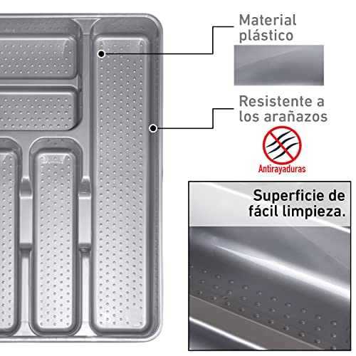 TIENDA EURASIA® Organizador de Cubiertos de Plástico - Diseño Sencillo y Funcional (Antracita, 6D - 30 x 4,5 x 38 cm)