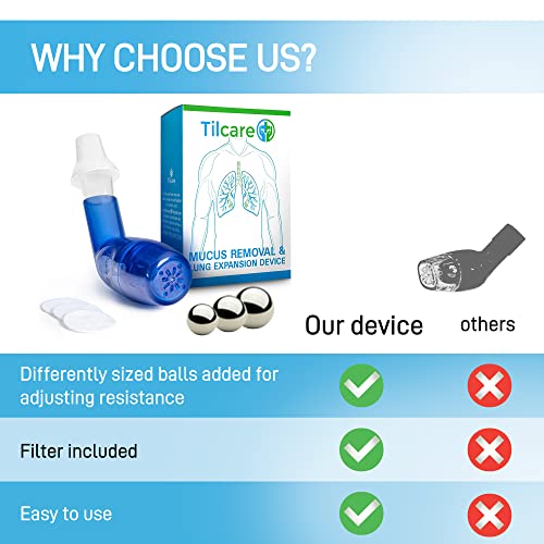 Tilcare dispositivo de eliminación de moco y expansor de pulmón respiratorio - Ayuda de terapia de ejercicio y limpieza - Gran tratamiento para EPOC, asma, bronquitis, fibrosis quística o fumadores