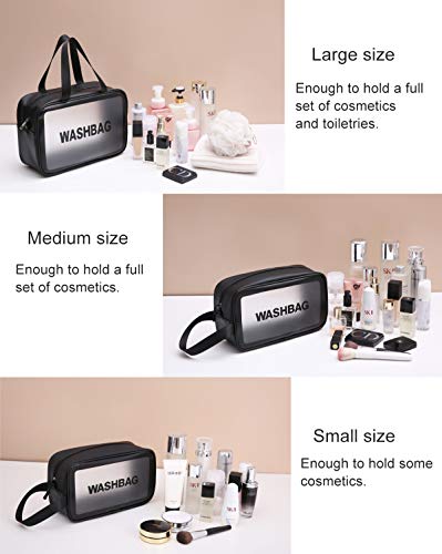 Timertick Bolsas de Aseo Transparente 3 Piezas,Bolsa de Aseo Impermeable para Piscina,Baño,Viaje,Vuelo,Bolsa de Maquillaje de Varios Tamaños (Blanco)
