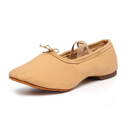 TINRYMX Zapatos de Baile Elásticos de Lona para Mujer Zapatos de Profesor de Carácter de Salón,Camello,35 EU
