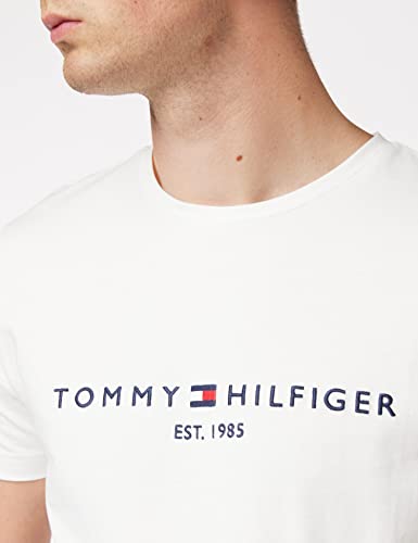 Tommy Hilfiger Logo T-Shirt Camiseta, Blanco (Snow White 118), L para Hombre
