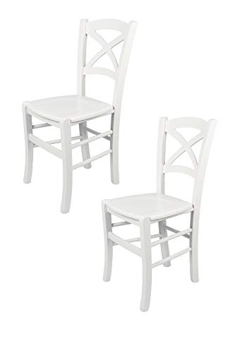 Tommychairs - Set 2 sillas Cross para Cocina y Comedor, Estructura en Madera de Haya barnizada Color Blanco y Asiento en Madera