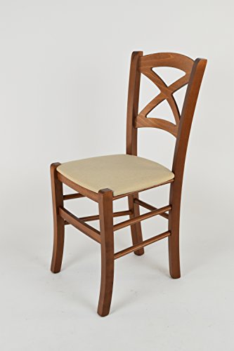Tommychairs - Set 4 sillas Cross para Cocina y Comedor, Estructura en Madera de Haya Color Nuez Claro y Asiento tapizado en Tejido Color cáñamo
