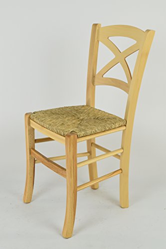 Tommychairs - Set 6 sillas Cross para Cocina y Comedor, Estructura en Madera de Haya Color Natural y Asiento en Paja