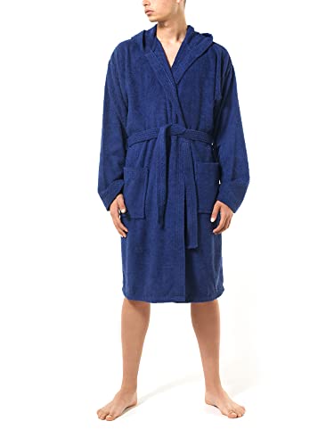 Top Towels - Albornoz Unisex - Albornoz de ducha para hombre o mujer - Albornoz con capucha - 100% Algodón-  500g/m2 - Albornoz de rizo, MARINO, S-XXL