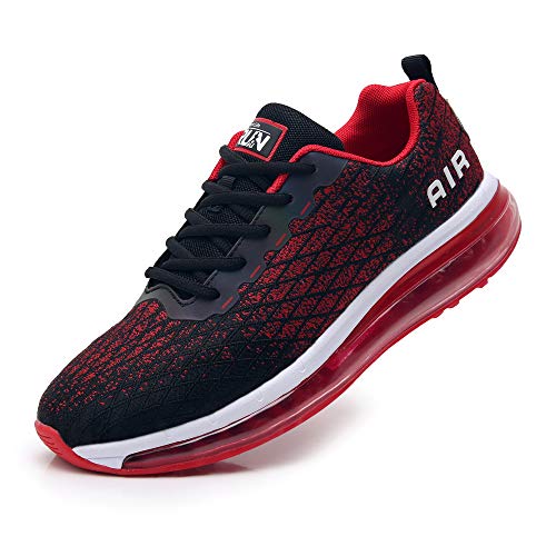 Torisky Zapatillas Deportivoas Hombre Mujer Air Zapatos de Deporte Running Sneakers Correr Gimnasio Casual, Negro/Rojo, Talla 44EU (8998-BK/Red44)