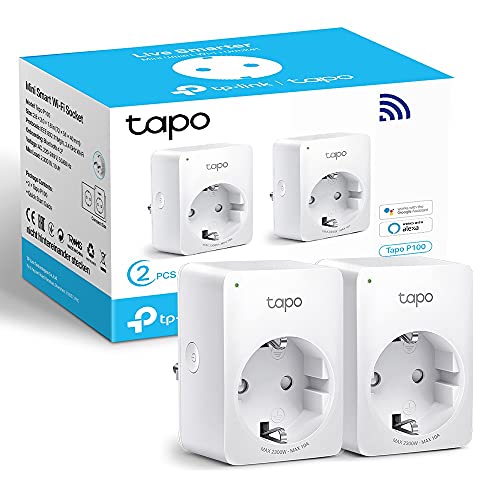 TP-Link Tapo P100 (2-Pack) - Mini Enchufe Inteligente Wi-Fi, óptimo para programar el encendido/apagado y ahorrar energía, no necesita HUB, compatible con Alexa y Google Hom