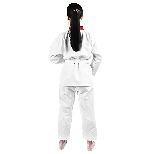 Traje de Karate Traje de Taekwondo Uniforme de algodón Completo Uniforme de Taekwondo Ropa Deportiva Traje de Karate para Adultos y niños(120-Cuello Rojo y Negro)