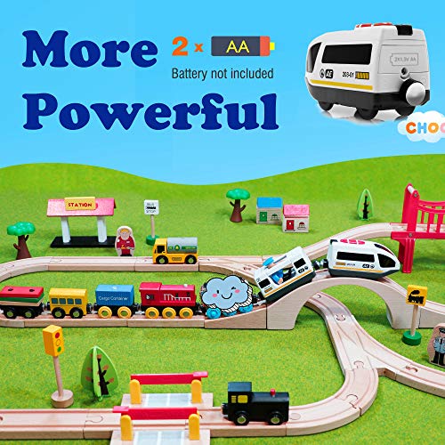 Tren de Locomotora de acción con batería (conexión magnética) - Potente Juego de Tren de Motor Compatible con Thomas, Brio, Chuggington - Coche de Juguetes para niños pequeños