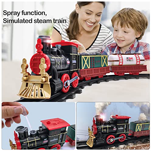 Tren Juguete para Niños Clasico Tren Electrico Locomotora de Vapor Luce Sonido DIY Ferroviarias Juegos Regalos para Niños (2 vagones)