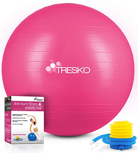 TRESKO® Pelota de Gimnasia Anti-Reventones | Bola de Yoga Pilates y Ejercicio | Balón para Sentarse | Balon de Ejercicio para Fitness | 300 kg | con Bomba de Aire | Rosa | 75cm
