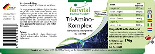 Tri-Amino-Complex - Complejo de Aminoácidos VEGANO - L-Arginina + Lisina + Ornitina - 120 Comprimidos - Calidad Alemana