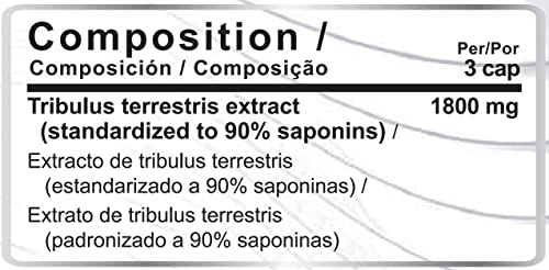 TRIBU 1800 | 1800 mg de Tribulus Terrestris por dosis diaria con 90% Saponinas | Precursor de Testosterona | 120 cápsulas vegetales
