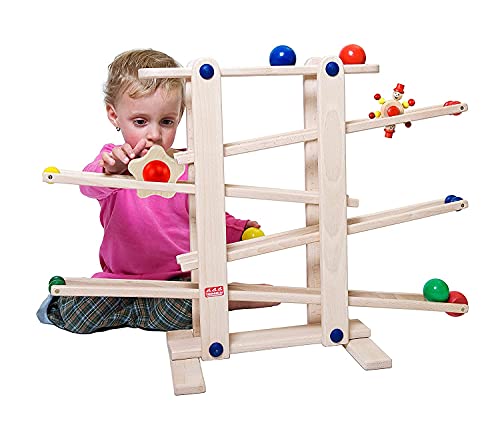 Trihorse Rampa de canicas MAXI hecha de madera para niños | Circuito de bolas ideal para bebes a partir de 1 año | Rampa de bolas con 6 accesorios | Hecha de madera premium muy resistente en la UE