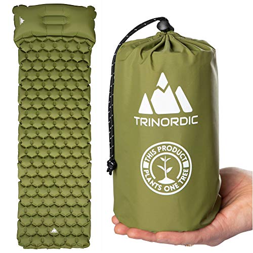 TRINORDIC Colchoneta de camping inflable ultraligera para dormir con almohada, plegable, ligera, hinchable, portátil, almohadilla de aire, para exteriores, senderismo, viajes