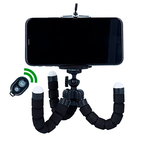 Trípode para Móvil, Soporte Móvil Flexible 360° Rotación para Selfies Soporte con Control Remoto, Trípode Portátil, Trípode 3 Patas Compatible con Móviles iPhone y Android