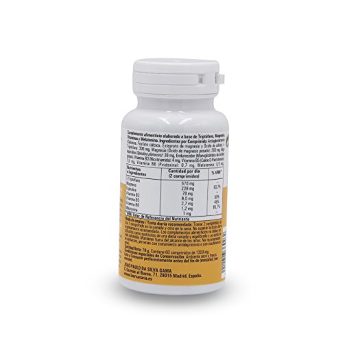 Triptófano con Magnesio - Vitaminas B6 B5 B3 - Melatonina y Espirulina | 60 Comprimidos | Menos Cansancio y Fatiga - Mejor Estado de Ánimo - Concentración - Regula El Sueño y la Ansiedad