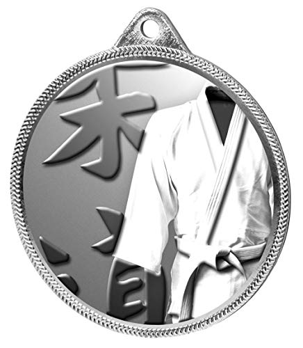Trophy Monster Medalla de kimono de artes marciales clásicas y cinta para eventos y clubes, hecho de metal con impresión de textura 3D, 55 mm | (oro, plata o bronce)