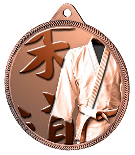 Trophy Monster Medalla de kimono de artes marciales clásicas y cinta para eventos y clubes, hecho de metal con impresión de textura 3D, 55 mm | (oro, plata o bronce)
