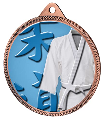 Trophy Monster Medalla de kimono de artes marciales y cinta para eventos y clubes, hecho de metal con impresión de textura 3D, 55 mm | (oro, plata o bronce)