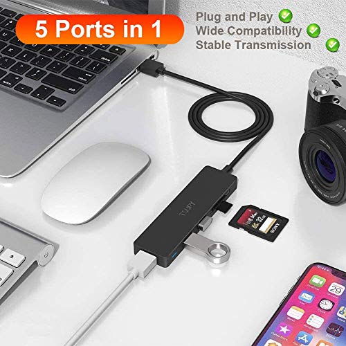 TSUPY Hub USB 3.0 con Cable de 1,2m Ladrón 3 USB 3.0 Puertos 5Gbps Lector de Tarjetas SD/Micro SD Concentrador Adaptador USB 3.0 para PC, Portátil, MacBook, PS4, Xbox, Unidades Flash USB