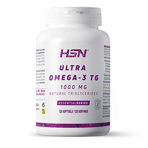 Ultra Omega 3 de HSN | Certificación IFOS | 120 Perlas con Aceite de Pescado en Forma de Triglicéridos | Altamente Concentrado | Ácidos Grasos Esenciales: 35% EPA + 25% DHA | No-GMO, Sin Gluten